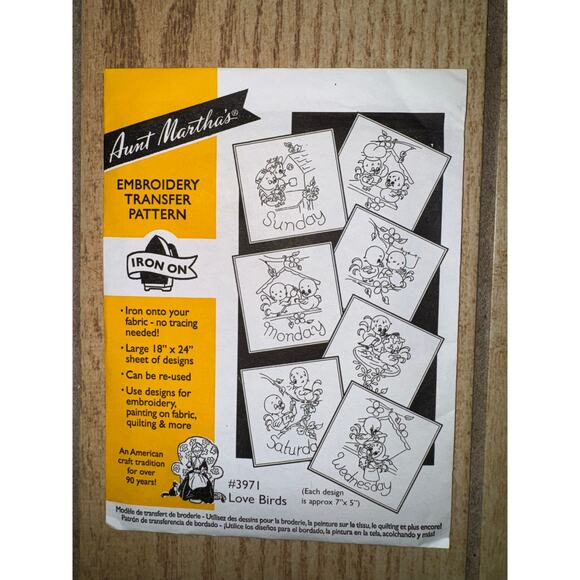 Aunt Martha's Embroidery Transfer Pattern (lot of 3 - Tractor; Snowmen; Birds) - Picture 4 of 5